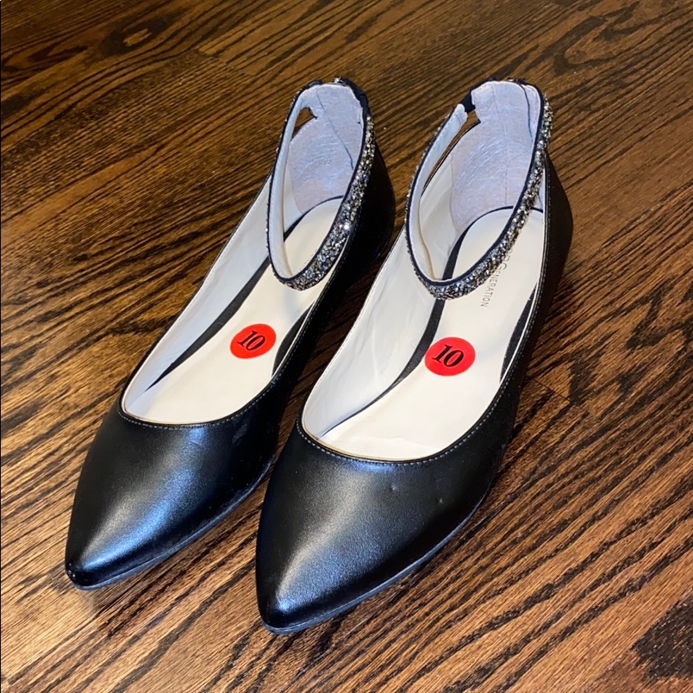 BCBG black flats with studded ankle strap